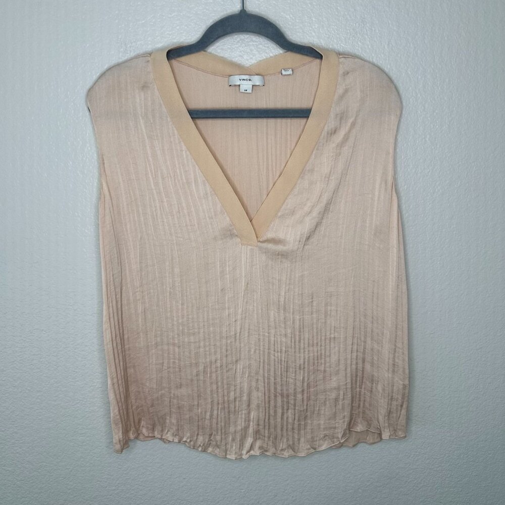 Vince French Rose Crushed Satin Blouse S Minimalist Contemporary V Neck Sleevele